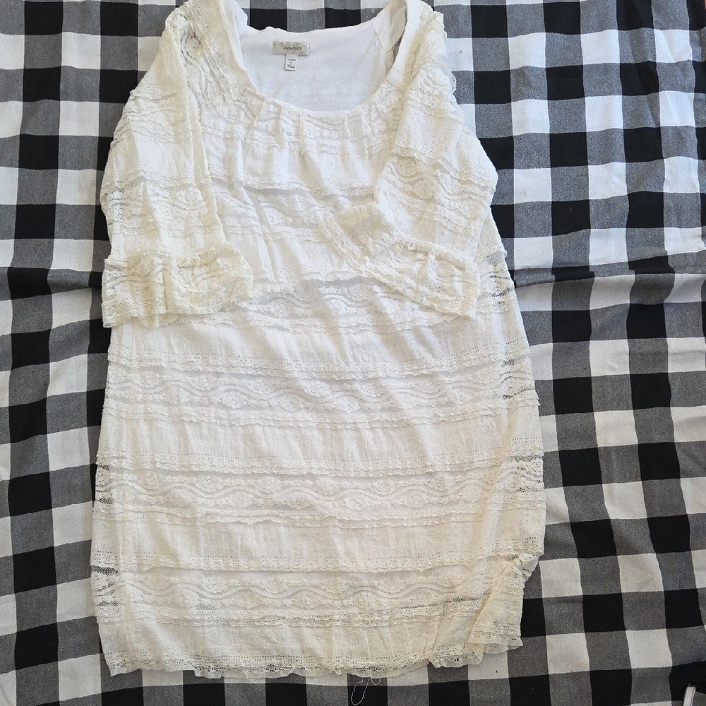 dressbarn White Lace Scoop Neck Above Knee Dress Sz 16